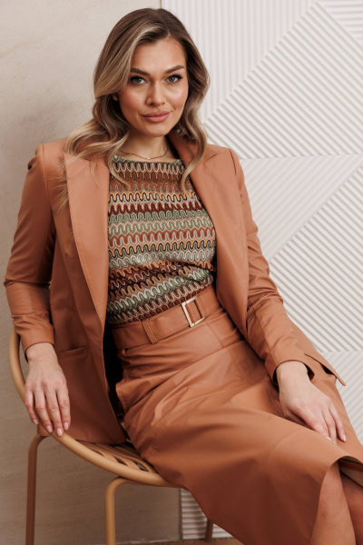 Жакет, юбка Мода Юрс 25-2850 бежевый - фото 8