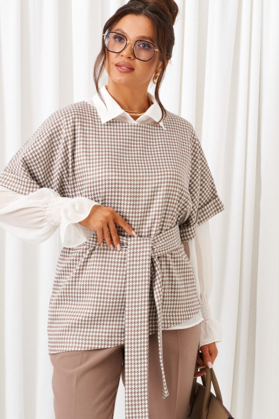 Блуза, брюки, жилет Beautiful&Free 6419 песочно-молочный - фото 5