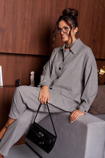 Брюки, рубашка Beautiful&Free 6414 полоска_серая - фото 10