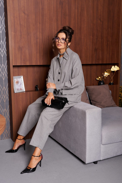 Брюки, рубашка Beautiful&Free 6414 полоска_серая - фото 9