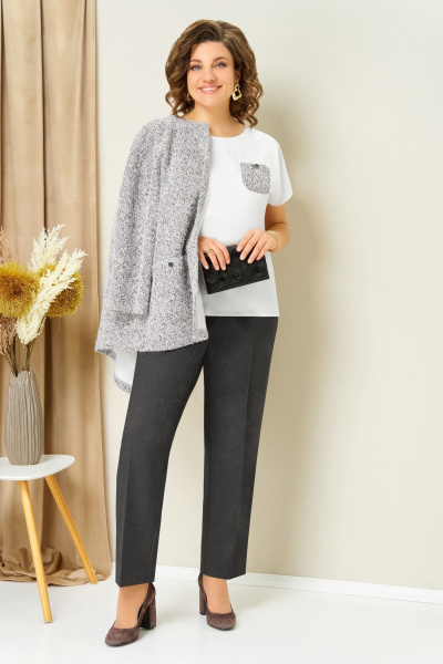 Блуза, брюки, жакет VOLNA 1439 светло-серый - фото 3