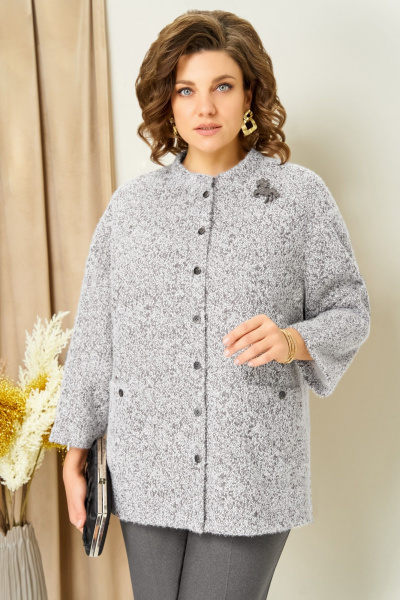Блуза, брюки, жакет VOLNA 1439 светло-серый - фото 2