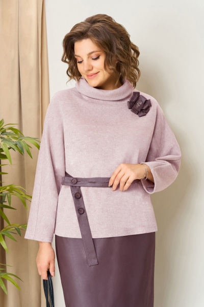 Джемпер, юбка VOLNA 1447 светло-розовый_ежевика - фото 3