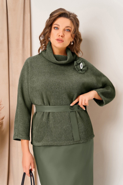 Джемпер, юбка VOLNA 1447 хаки - фото 2