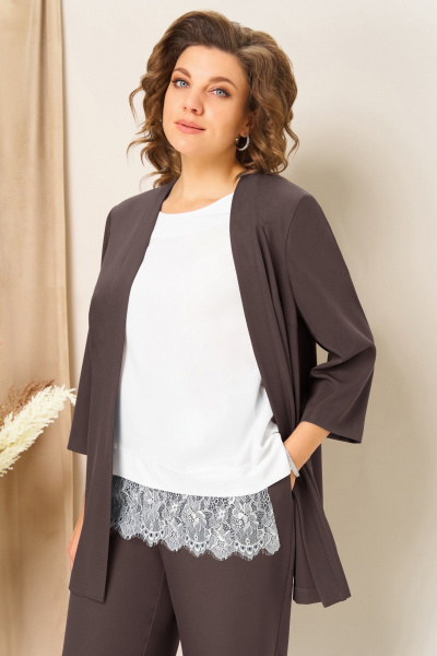Блуза, брюки, жилет VOLNA 1458 кофейно-коричневый - фото 5