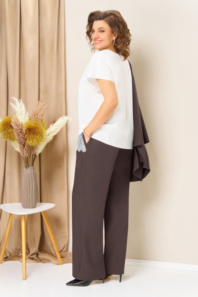 Блуза, брюки, жилет VOLNA 1458 кофейно-коричневый - фото 6
