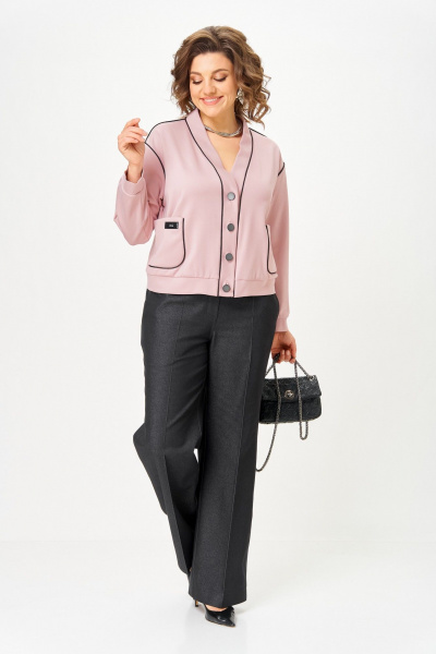 Брюки, кардиган Aira Style 24247 пудра-графит - фото 10