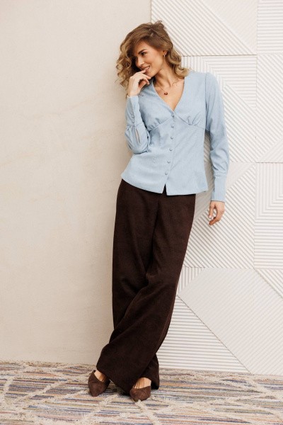 Блуза, брюки Gizart 5421 шоколадно-голубой - фото 6