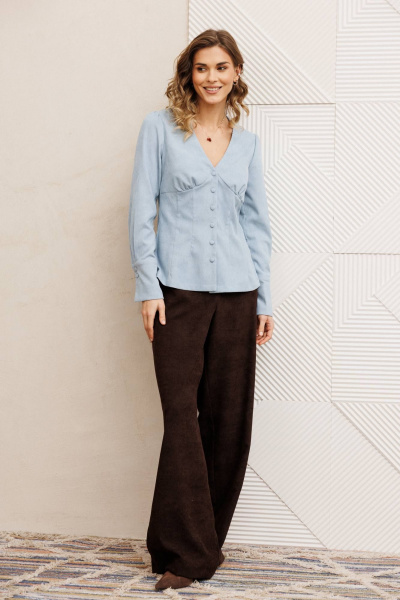 Блуза, брюки Gizart 5421 шоколадно-голубой - фото 5