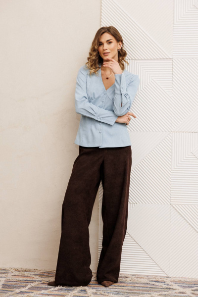 Блуза, брюки Gizart 5421 шоколадно-голубой - фото 2
