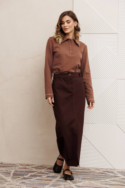 Джемпер, юбка Gizart 5425 мокко мусс, шоколадный джинс - фото 3