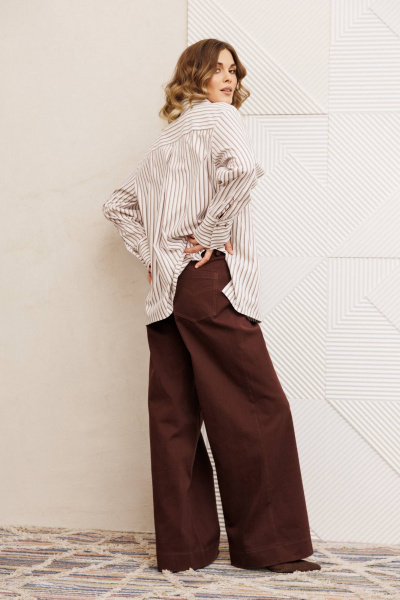 Брюки, рубашка Gizart 5443 бело коричневый, шоколад джинс - фото 7