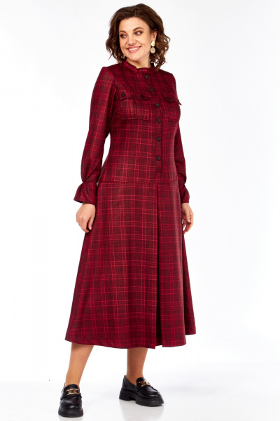 Платье Celentano lite 5078 бордовая_клетка - фото 9