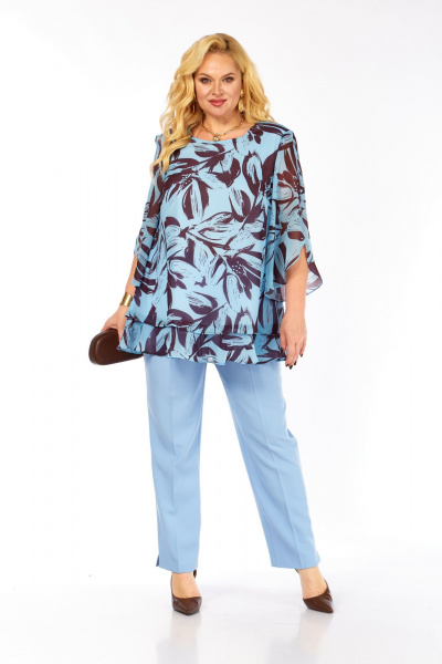 Блуза, брюки Элль-стиль 2213/12 голубой_кофе - фото 11