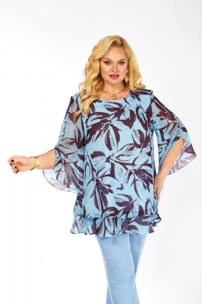 Блуза Элль-стиль 2213/12а голубой_кофе - фото 13