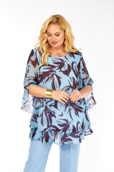 Блуза Элль-стиль 2213/12а голубой_кофе - фото 11