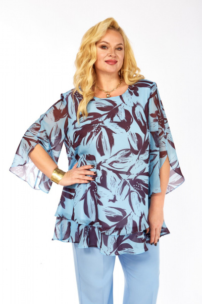 Блуза Элль-стиль 2213/12а голубой_кофе - фото 10