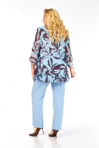 Блуза Элль-стиль 2213/12а голубой_кофе - фото 6