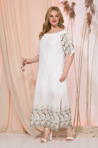 Платье Liliana 976 белый+оливка - фото 2