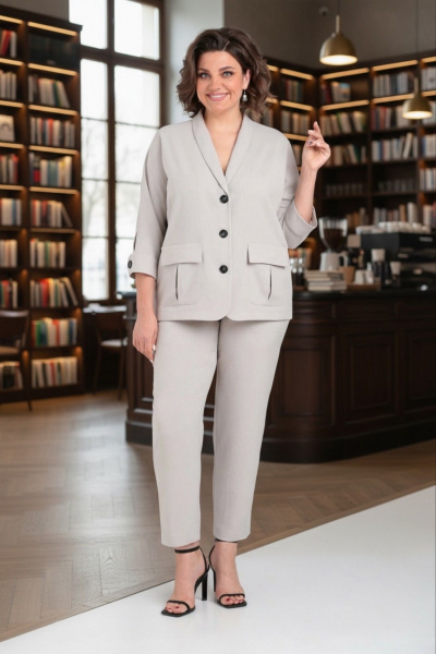 Брюки, жакет LadisLine 1588 светло-серый - фото 6