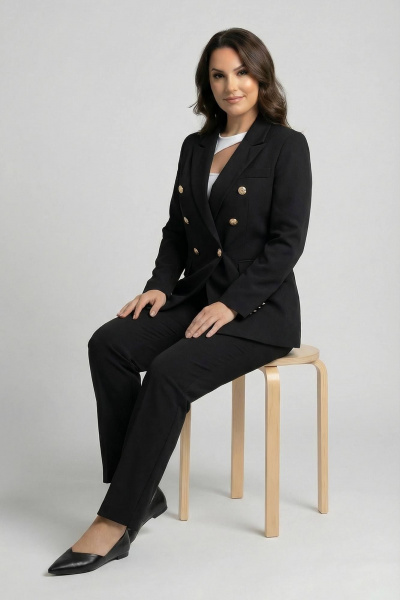 Деловой комплект жакет и брюки из хлопка AURA otd 9182 черный - фото 3