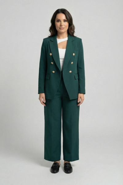 Зеленый костюм двойка из хлопка с золотыми пуговицами AURA otd 9183 изумруд - фото 1