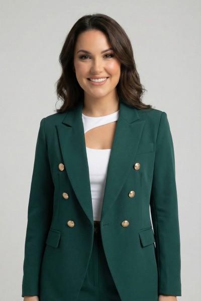 Зеленый костюм двойка из хлопка с золотыми пуговицами AURA otd 9183 изумруд - фото 2