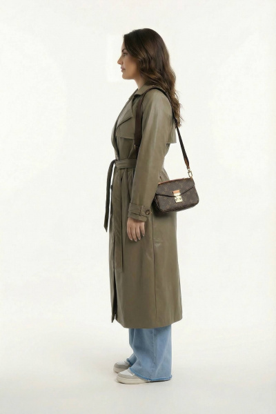 Зеленый тренч из экокожи для демисезона AURA otd 7036 олива - фото 6