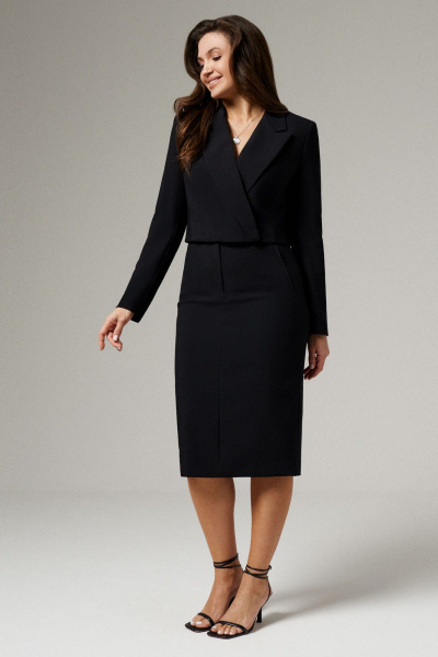 Деловой комплект из жакета и юбки из поливискозы Панда 113910w черный - фото 2