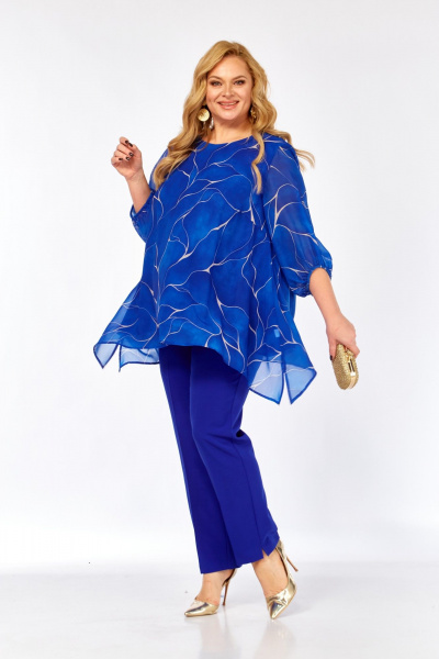 Блуза, брюки Элль-стиль 2263/15 василек - фото 3