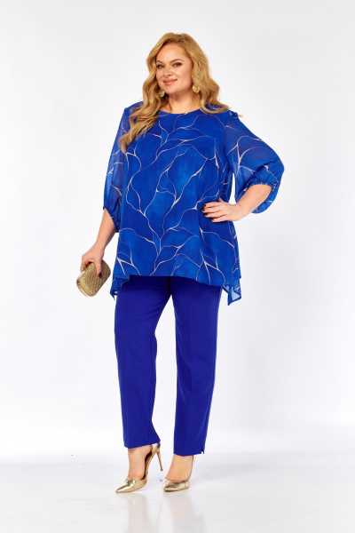 Блуза, брюки Элль-стиль 2263/15 василек - фото 2