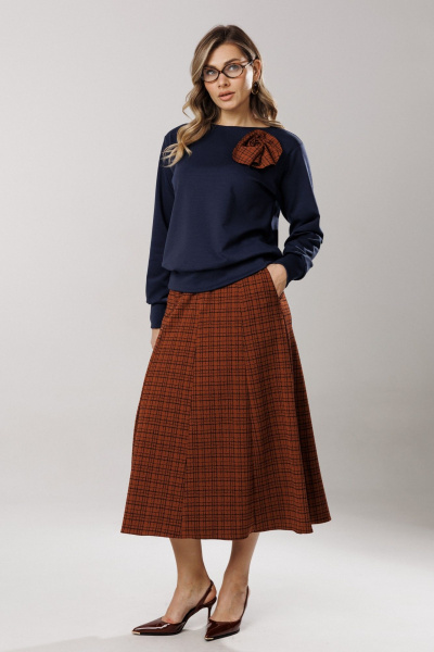 Блуза, юбка Ларс Стиль 1205 синий-терракот - фото 1