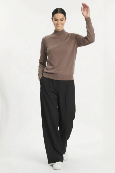 Демисезонный коричневый свитер из трикотажа с двойной стойкой и длинным рукавом Полесье С3316-15 5С1754-Д43 170,176 кофейное_дерево - фото 3