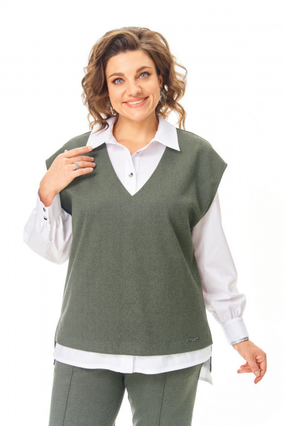 Блуза, брюки, жилет VI ORO VR-1246 олива - фото 5