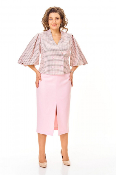 Жакет, юбка VI ORO VR-1248 розовый+однотон - фото 2