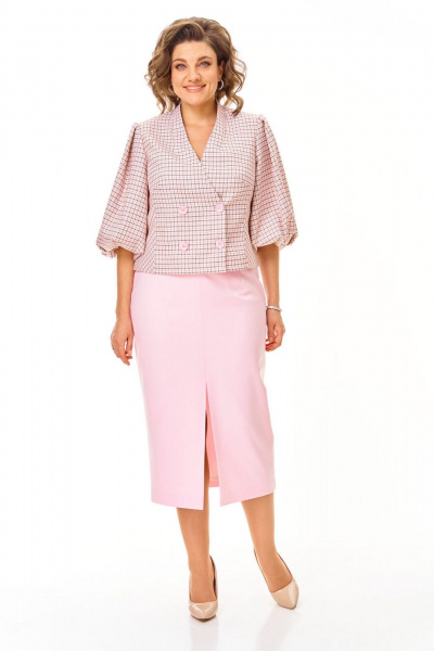 Жакет, юбка VI ORO VR-1248 розовый+однотон - фото 1