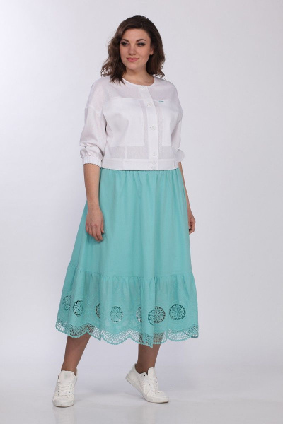 Жакет, юбка Lady Style Classic 2288 белый-бирюза - фото 1