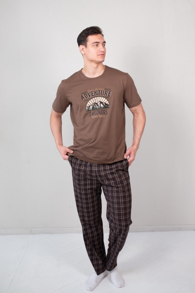 Брюки, футболка Купалинка 266305.170-176 к.олива,клетка - фото 1