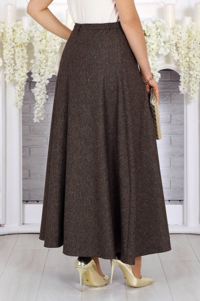 Длинная демисезонная юбка из шерсти с кокеткой Ninele 216 коричневый_однотон - фото 6
