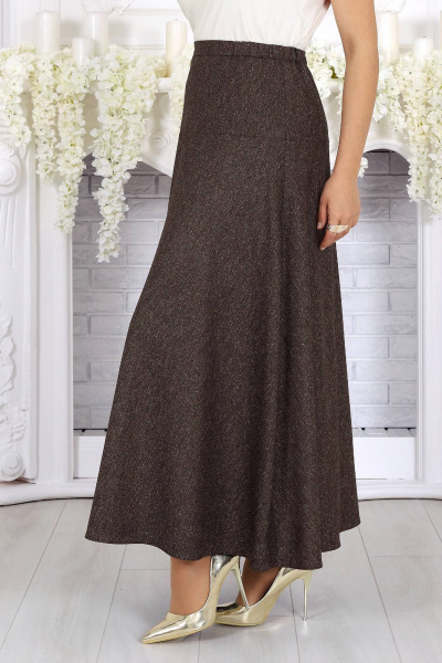 Длинная демисезонная юбка из шерсти с кокеткой Ninele 216 коричневый_однотон - фото 4