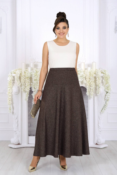 Длинная демисезонная юбка из шерсти с кокеткой Ninele 216 коричневый_однотон - фото 2