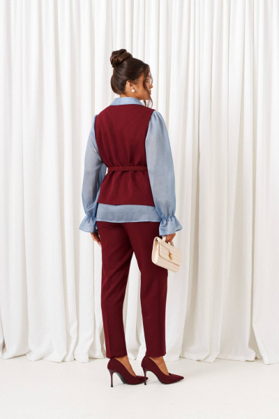 Блуза, брюки, жилет Beautiful&Free 6440 марсала-голубой - фото 8