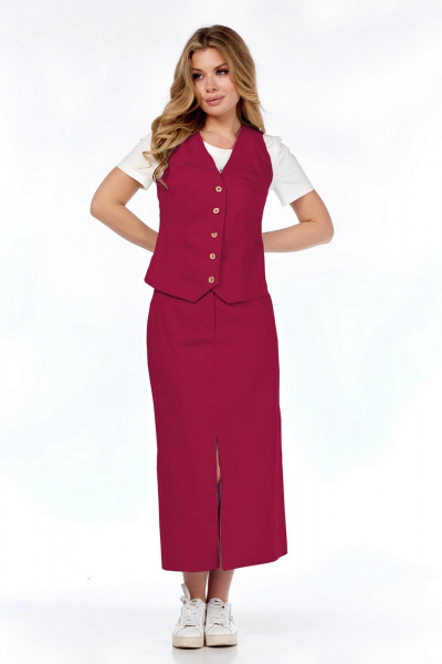 Жилет, футболка, юбка Милора-стиль 1205/1 красный - фото 3