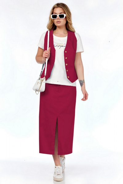 Жилет, футболка, юбка Милора-стиль 1205/1 красный - фото 1