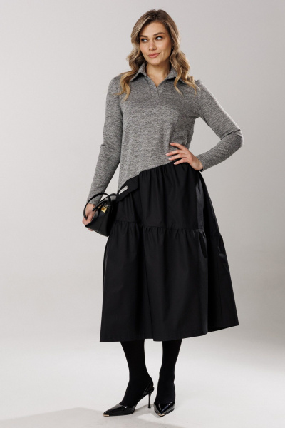 Платье Ларс Стиль 1204 серый меланж/черный - фото 5