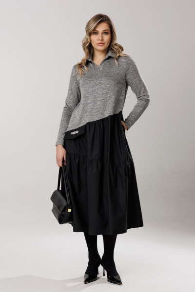 Платье Ларс Стиль 1204 серый меланж/черный - фото 1