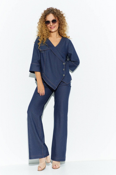Блуза, брюки Euromoda 695 синий_джинс_меланж - фото 1