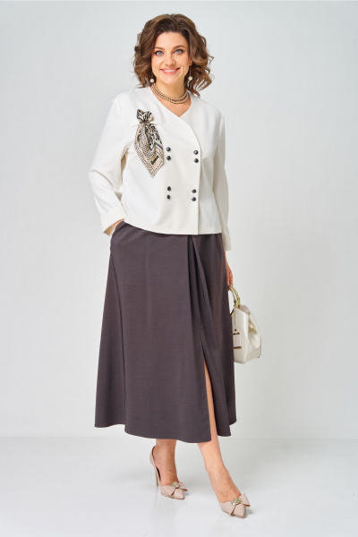 Жакет, юбка Aira Style 24137  молочно-коричневый - фото 6