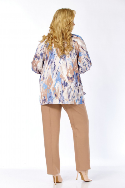 Блуза Элль-стиль 2456а бежево-голубой_принт - фото 11
