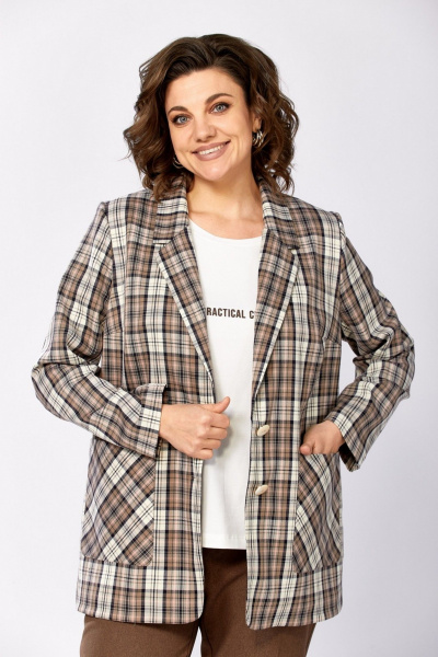 Брюки, жакет, футболка Милора-стиль 1198/1 шоколад+розовый - фото 3